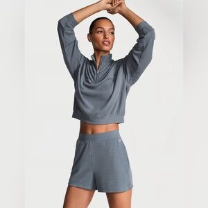 Victoria’s Secret VSX Featherweight Ribbed Knit Half Zip & Shorts in Dark Steel